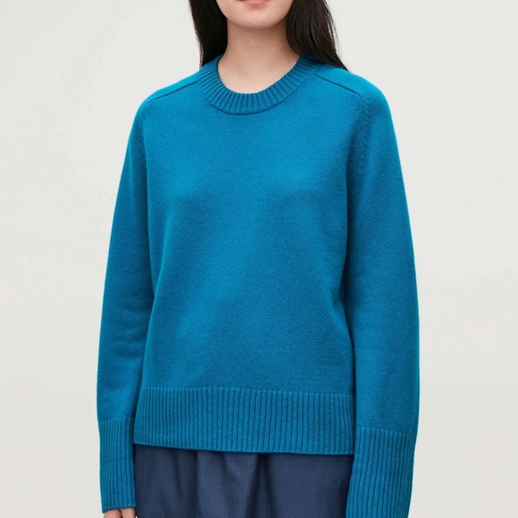 COS Bright Blue 100% Cashmere Oversized Pullover Sweater Turquoise Size Small S - Picture 2 of 8